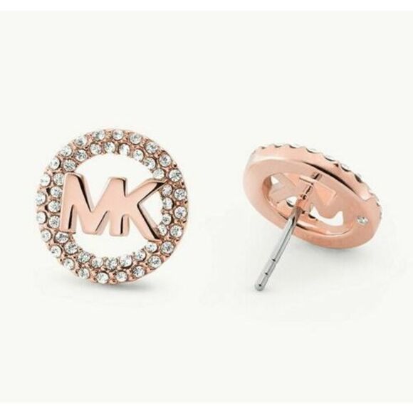 MICHAEL KORS MKJ7324791 ROSE GOLD-TONE CRYSTAL PAVE' MONOGRAM STUD EARRINGS - Picture 3 of 4